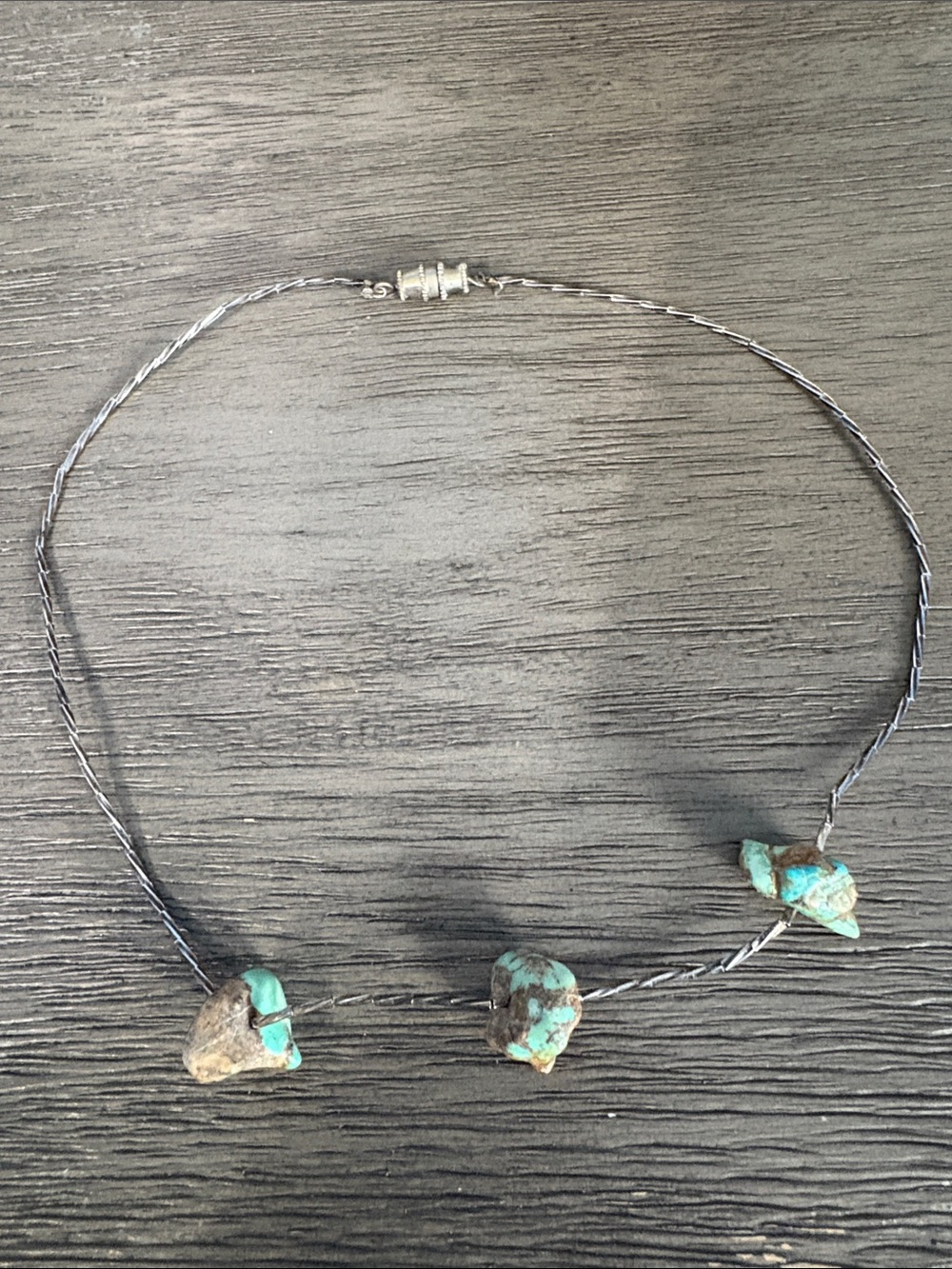 Turquoise Raw Stone Necklace - Sterling Silver Chain Native American